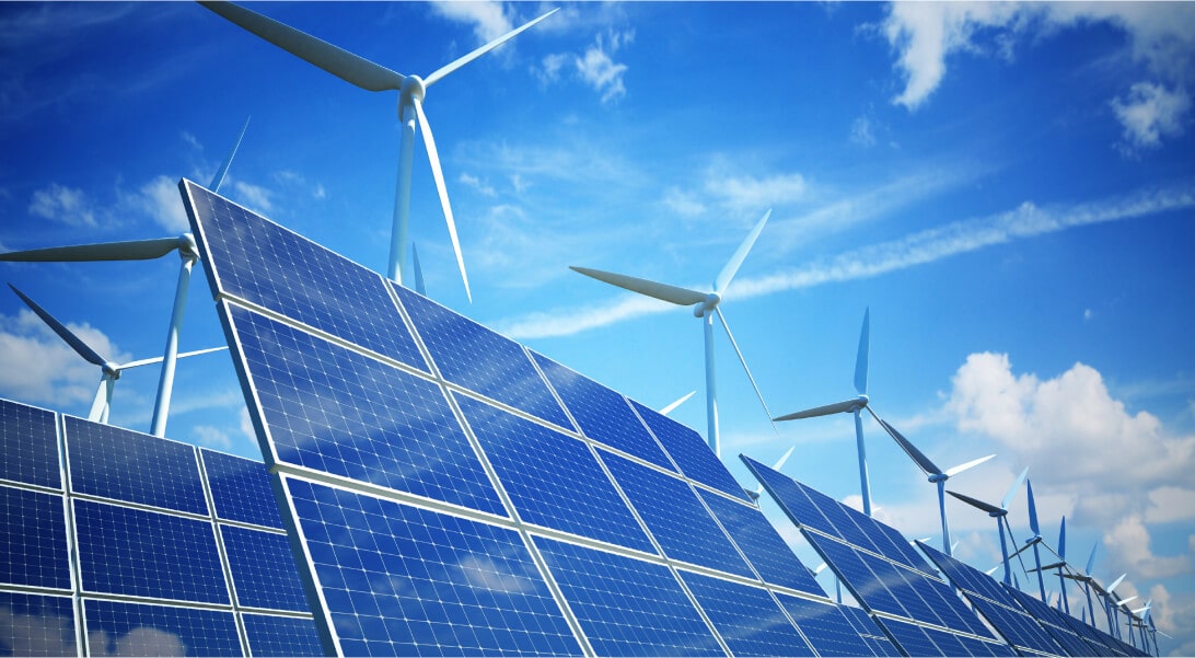 Solar panels and wind turbines