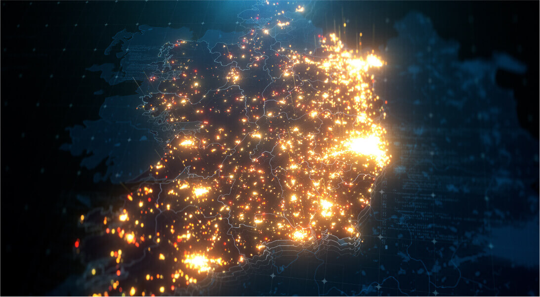 A map of Ireland with some areas enlightened