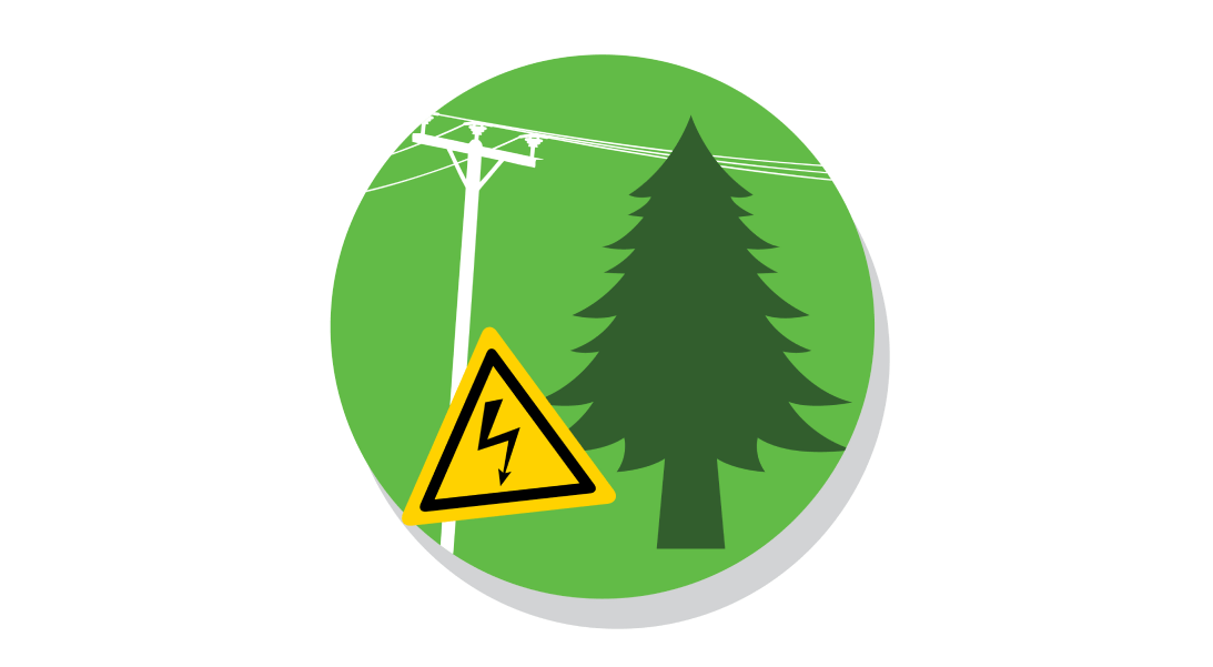 Icon illustrating never climb trees near overhead wires