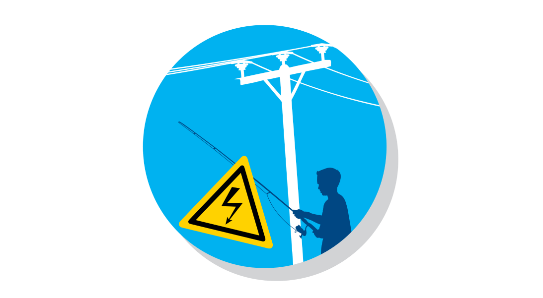 Icon illustrating never fish near overhead wires