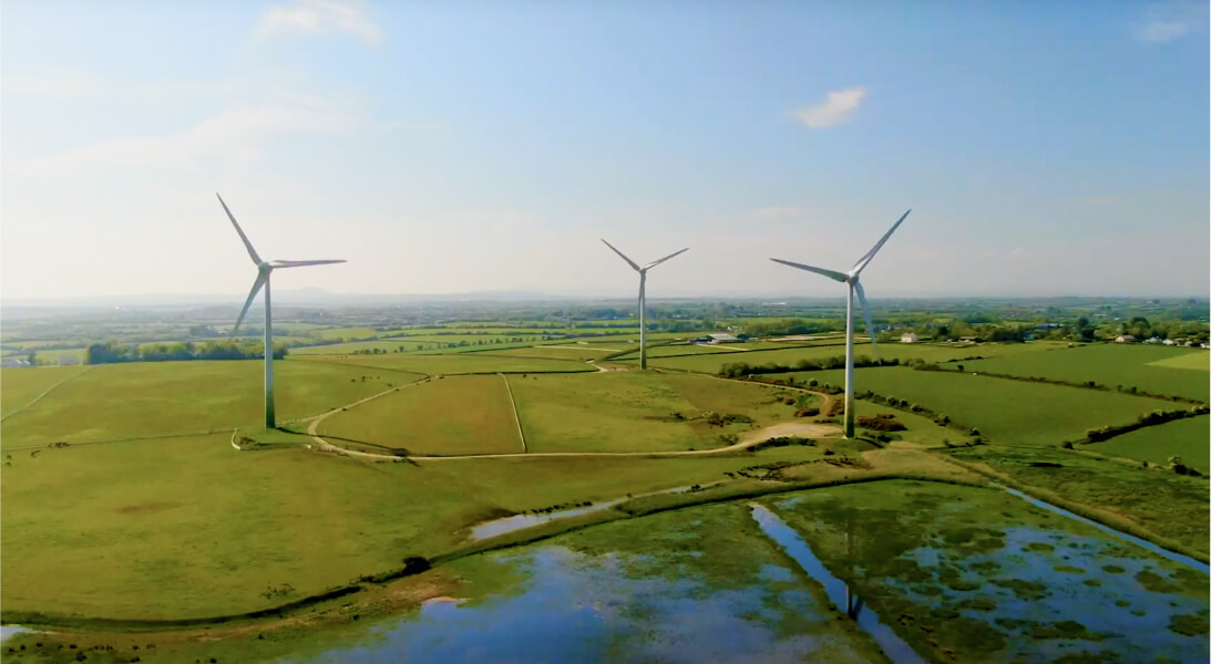 Wind turbine in a field